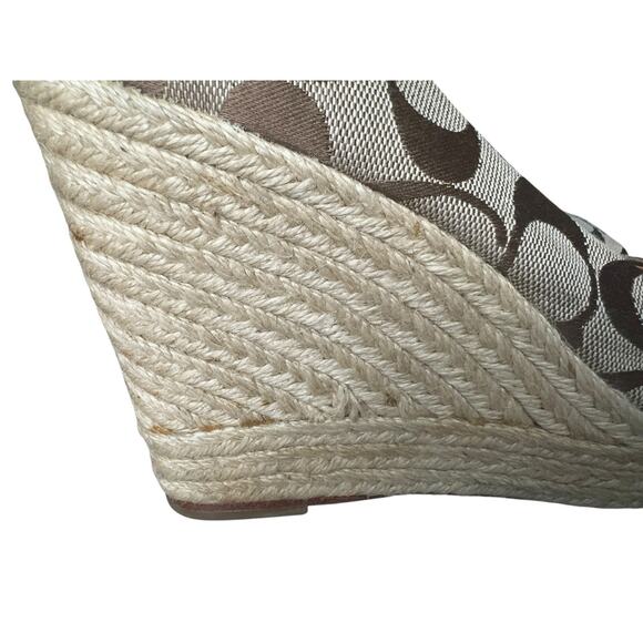 Coach Milan Womens Kaki Canvas Signature Logo Wedge Espadrilles Shoes Size 8B - Picture 7 of 10